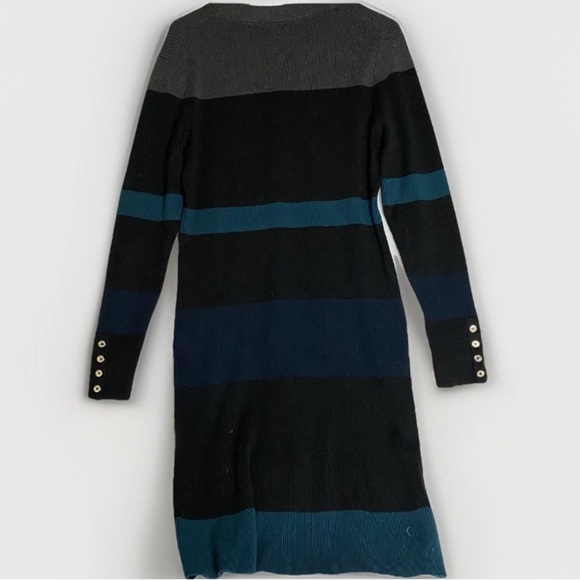 Tommy Hilfiger Sz L Colourblock Knit Sweater Dress Long Sleeve Dark Acadamia - Picture 2 of 7